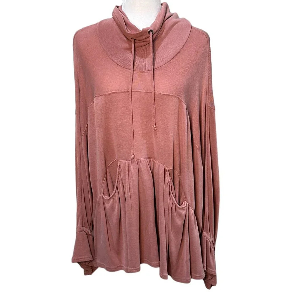 FREE PEOPLE MOVEMENT Cowl Neck Soft Top Pink Mauve - Small
